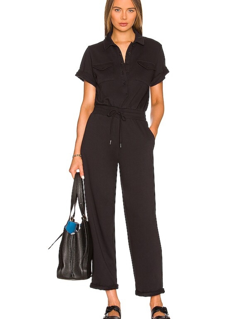 REVOLVE Women’s Black Utility Jumpsuit Short Sleeve Drawstring Waist NWT